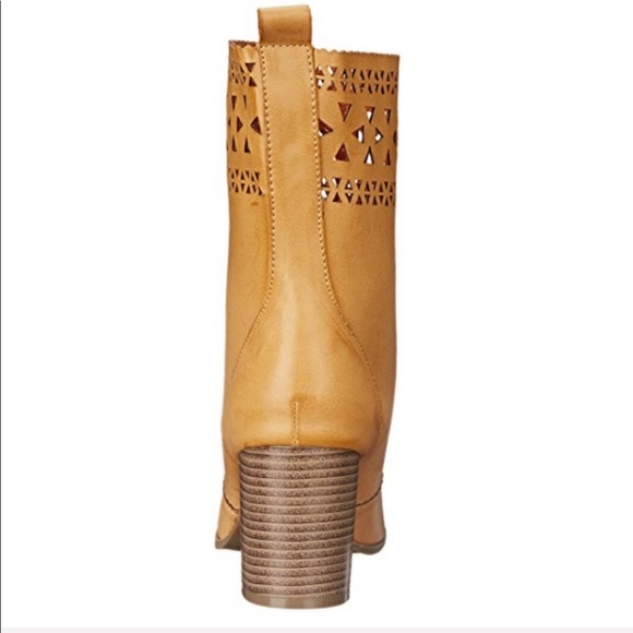 Tan Distressed Laser Cut Perforated Tall Boots - Picture 3 of 3